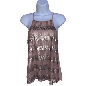 Hollister Vintage Y2K Pink Sequin Halter Top Sleeveless‎ Party Tank Top Small